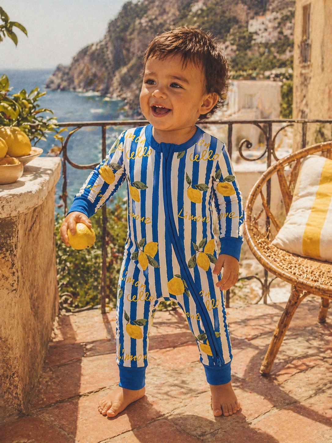 2-Way Zip Romper, Lemon Classico