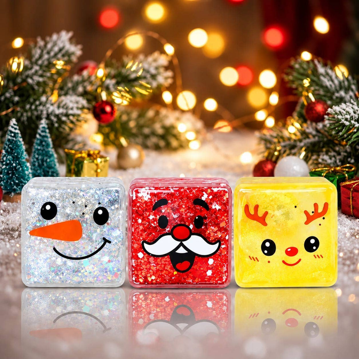 Light-Up Christmas Maltose Cube Squishy Toy - Glitter Colors