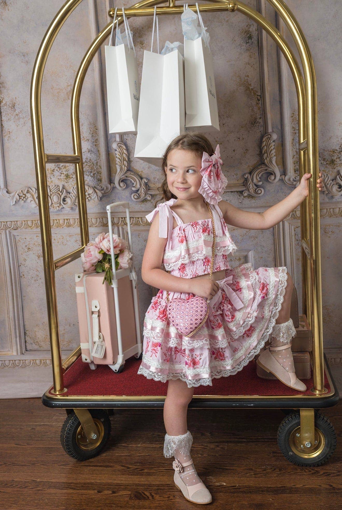 Amelia Pink Flower Print Hair Bow