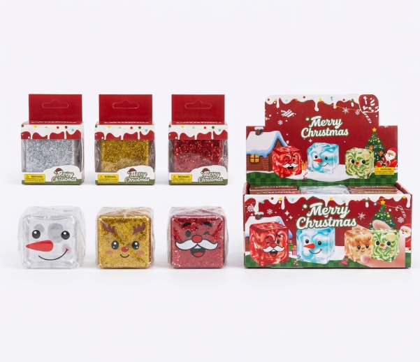Light-Up Christmas Maltose Cube Squishy Toy - Glitter Colors