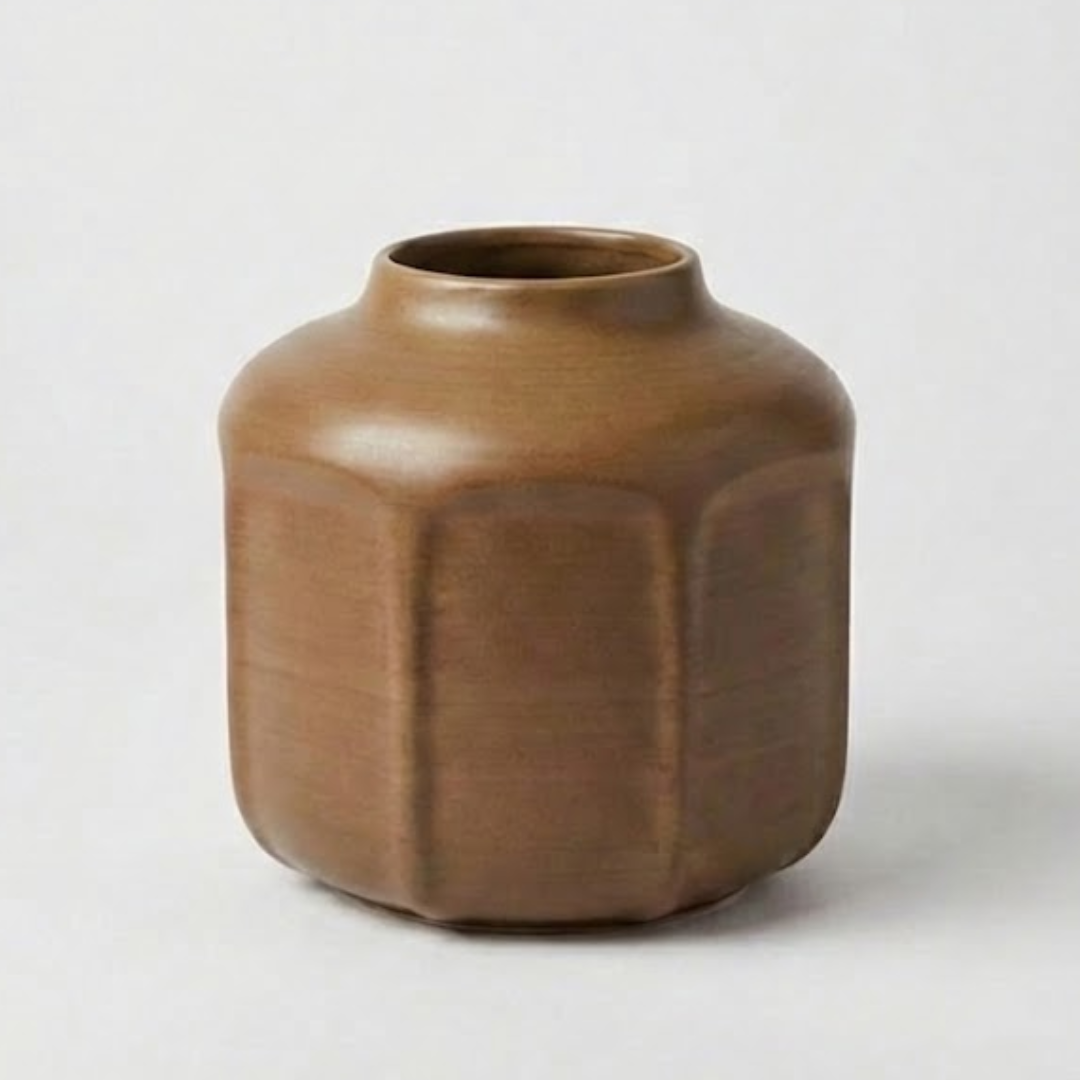 Modern Brown Ceramic Vase, 7in x 6.5in Decor