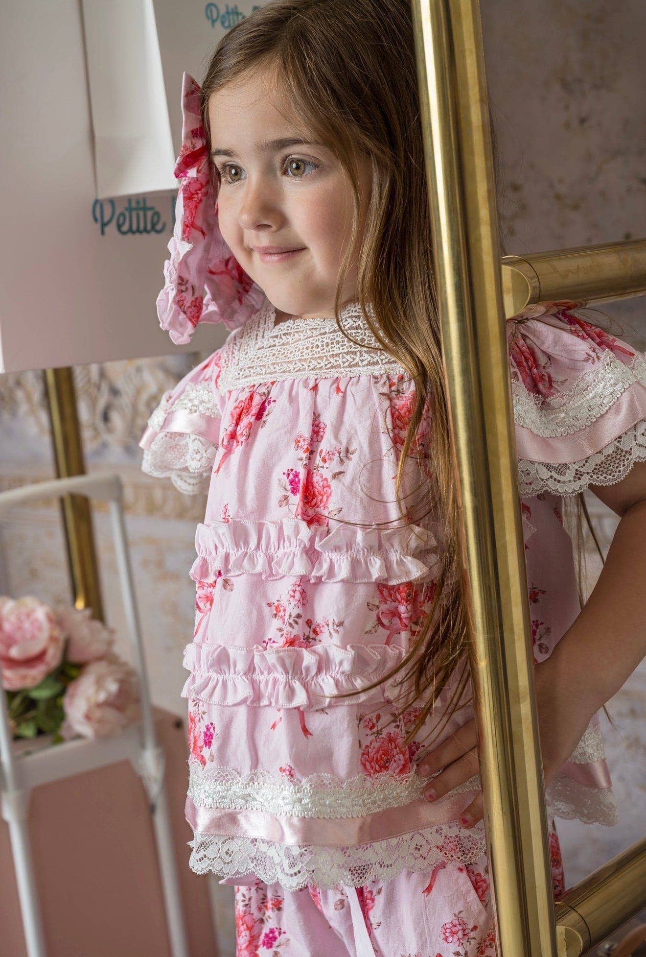 Amelia Pink Flower Print Short Sleeve Top