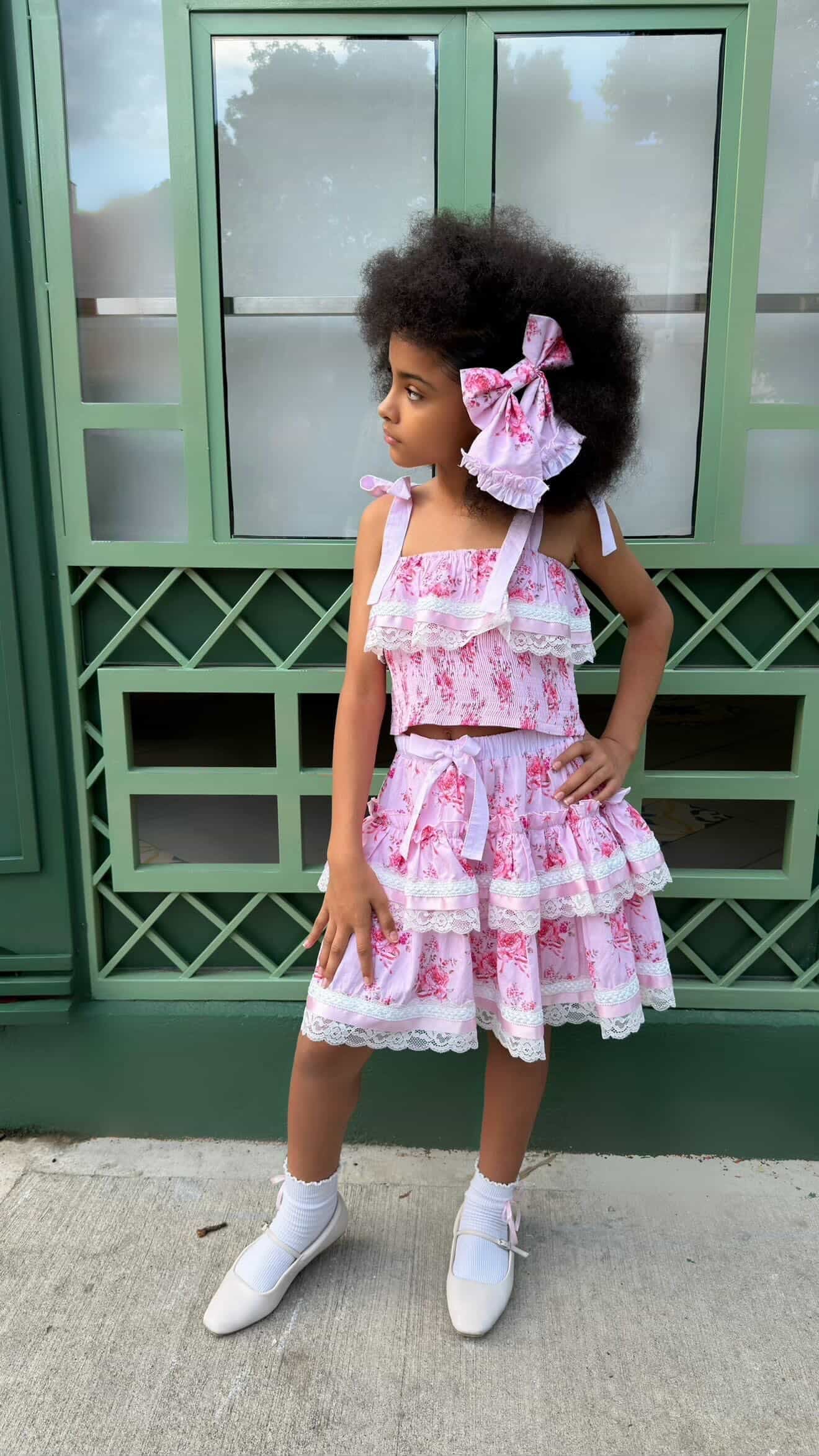 Amelia Pink Flower Print Hair Bow