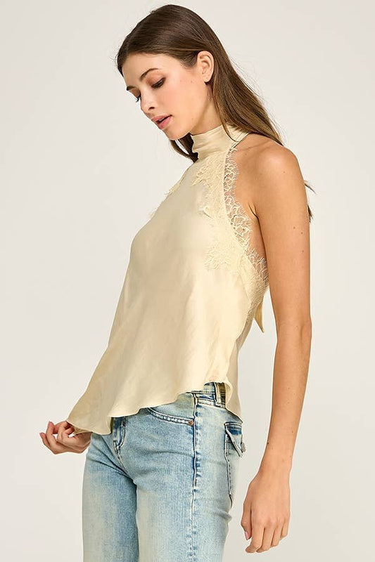 LACE TRIM HALTER TOP