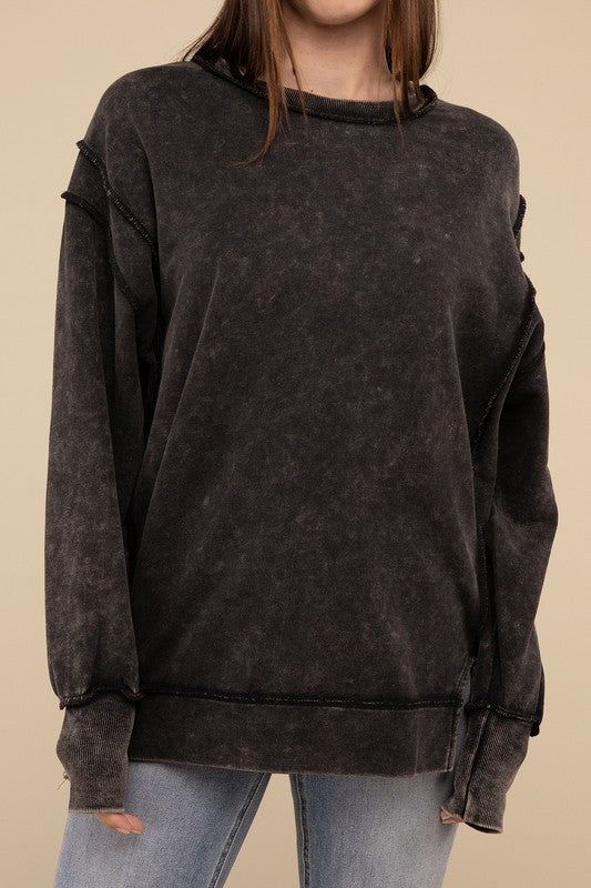 Acid Wash French Terry Exposed-Seam Sweatshirt