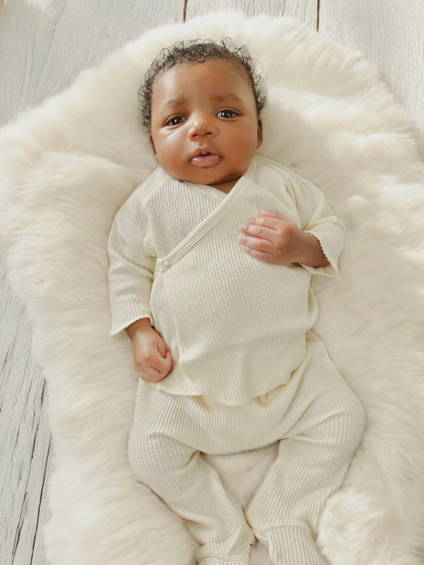Organic Waffle Kimono & Pant Set, Snow